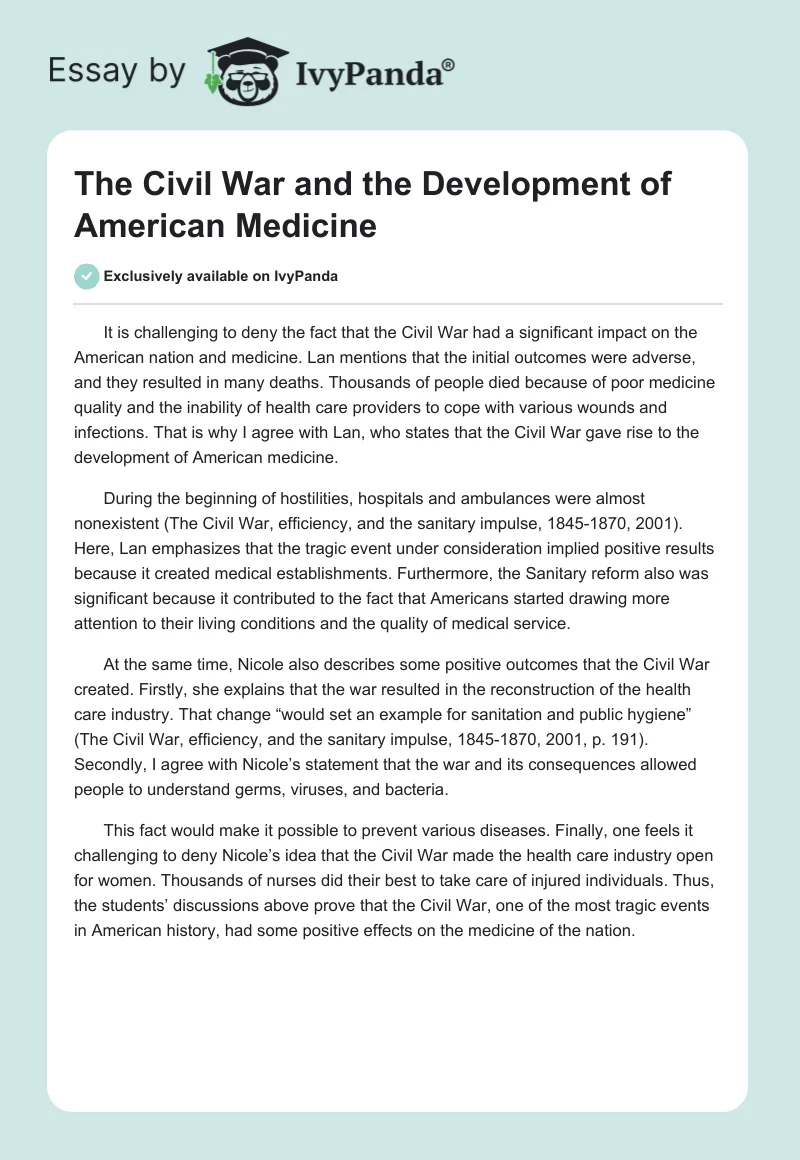 The Civil War and the Development of American Medicine. Page 1