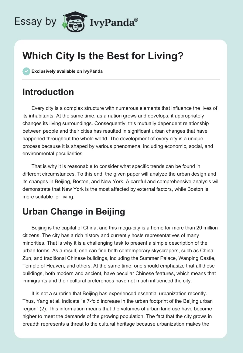 Which City Is the Best for Living?. Page 1