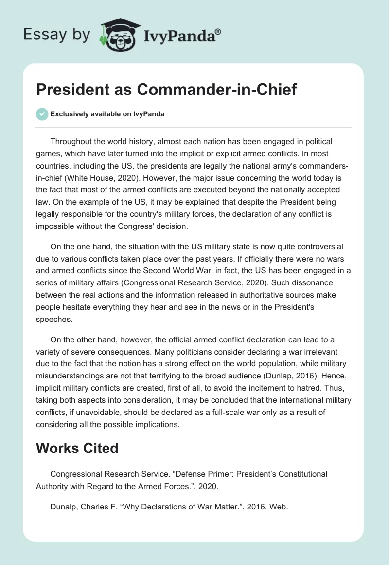 President as Commander-In-Chief. Page 1