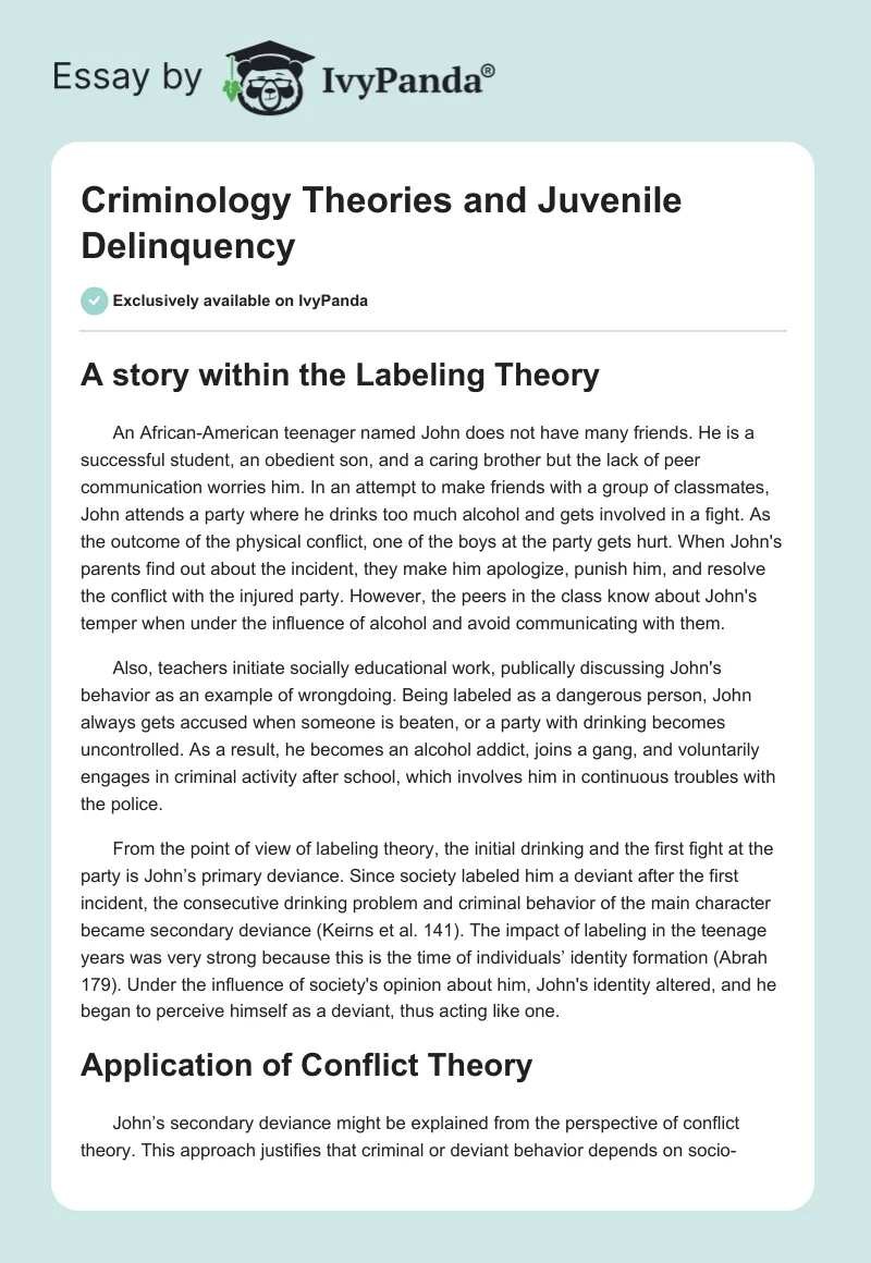 Criminology Theories and Juvenile Delinquency. Page 1