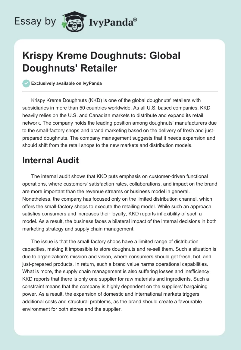 Krispy Kreme Doughnuts: Global Doughnuts' Retailer. Page 1