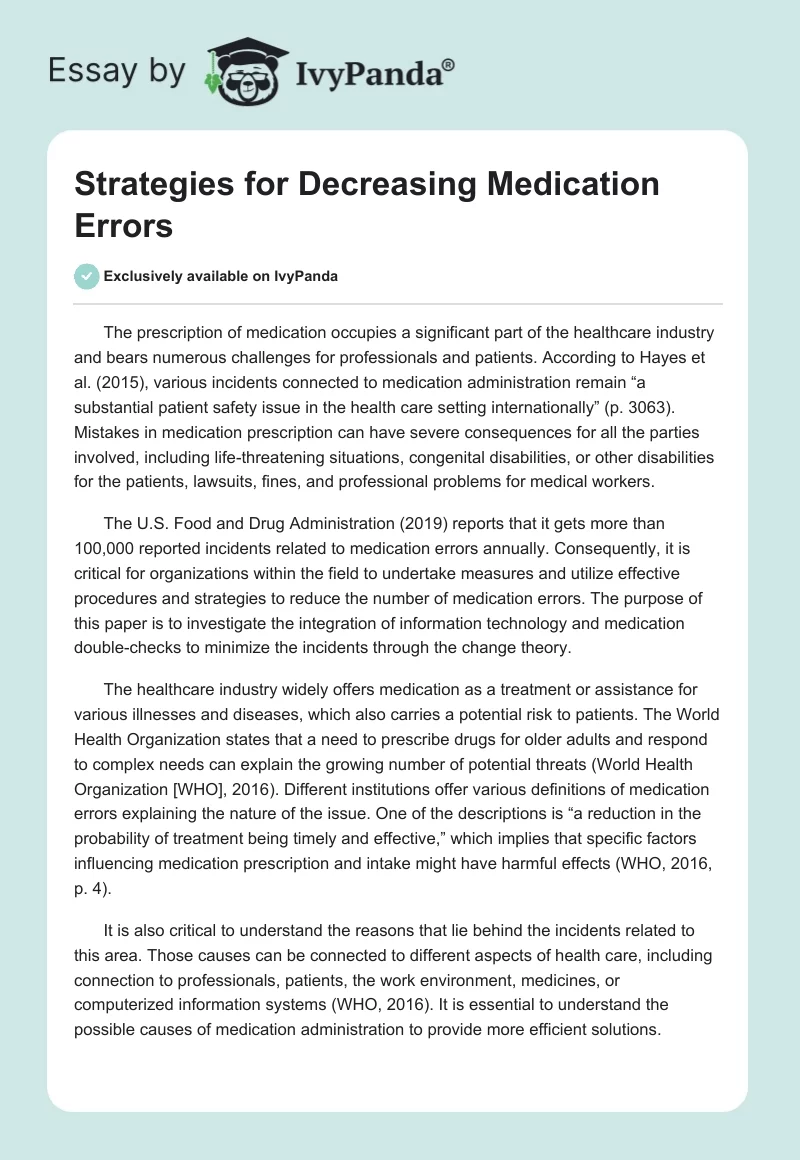 Strategies for Decreasing Medication Errors. Page 1
