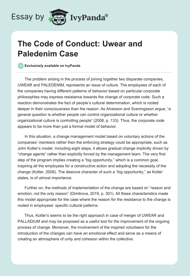 The Code of Conduct: Uwear and Paledenim Case. Page 1