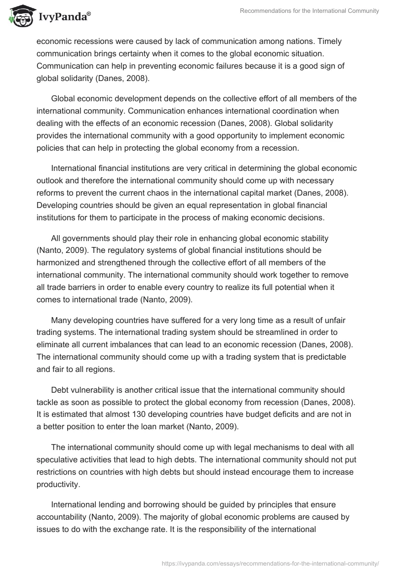 Recommendations for the International Community. Page 2