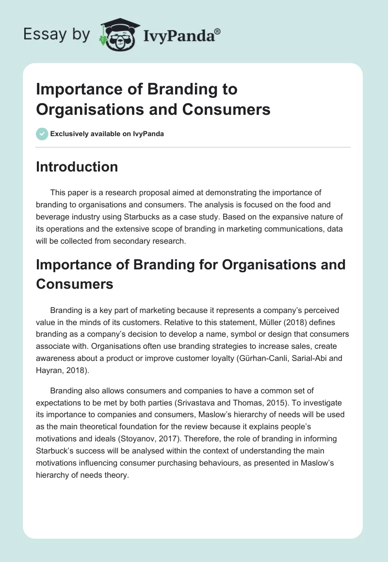 Importance of Branding to Organisations and Consumers. Page 1