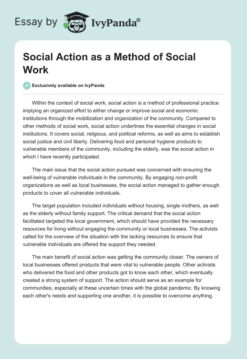 Social Action as a Method of Social Work. Page 1