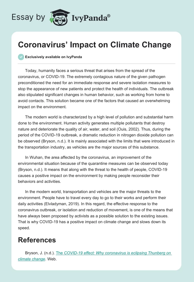 Coronavirus’ Impact on Climate Change. Page 1