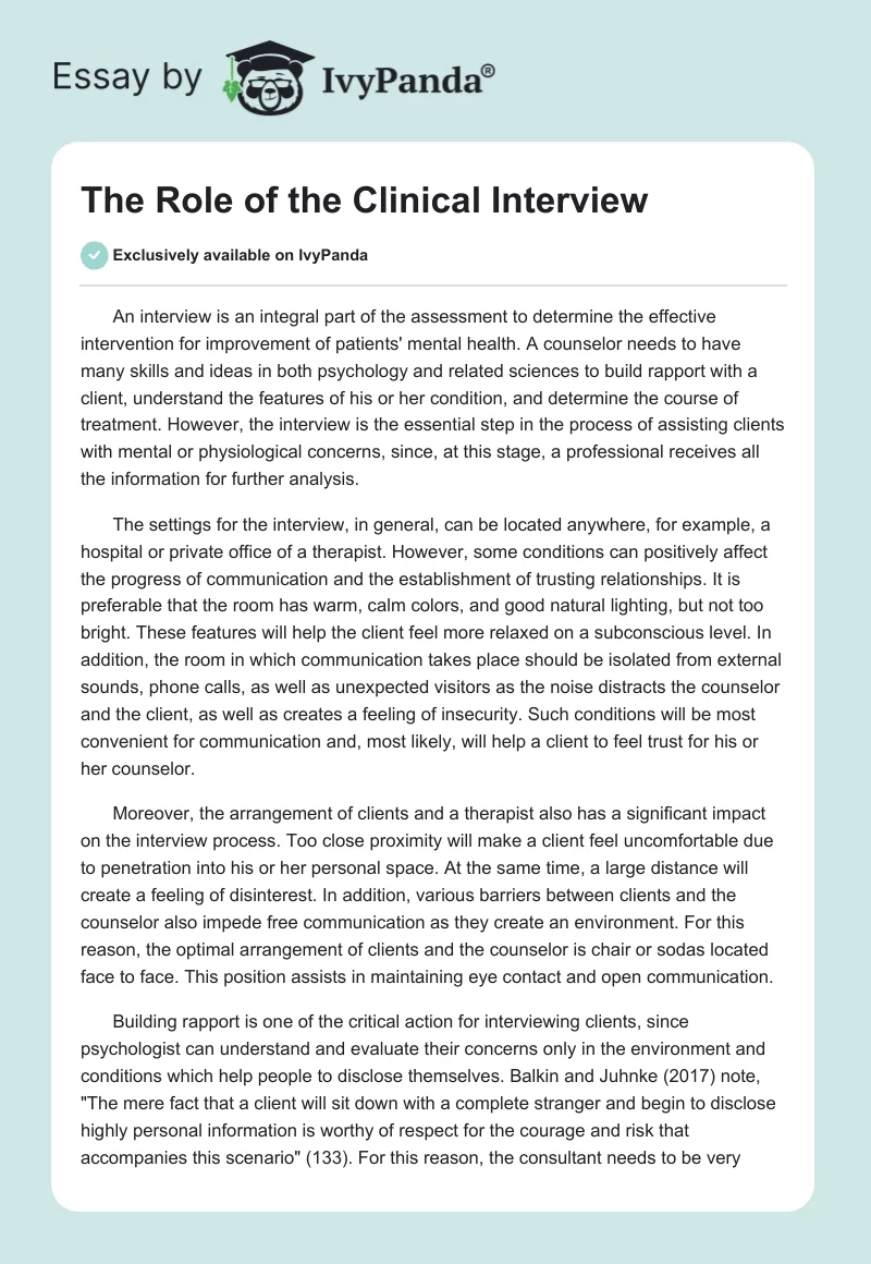 The Role of the Clinical Interview. Page 1