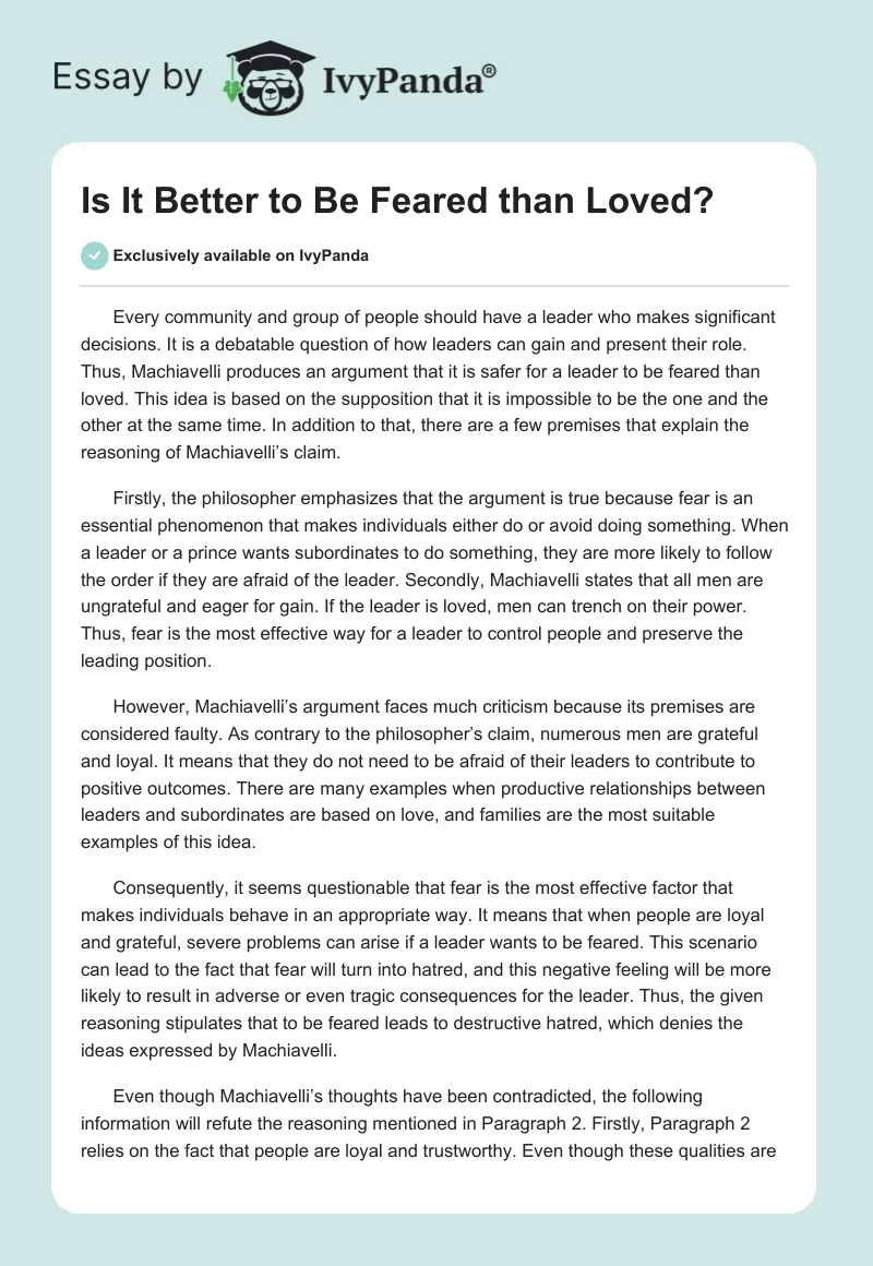 Is It Better to Be Feared than Loved?. Page 1