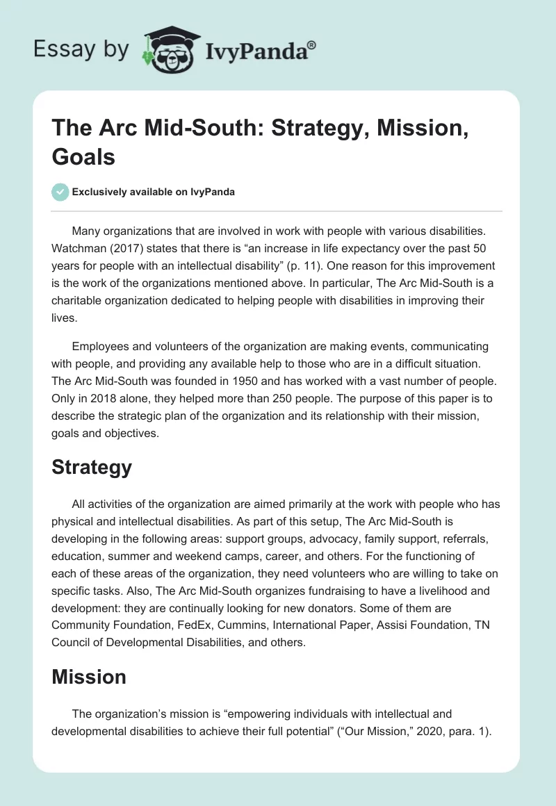 The Arc Mid-South: Strategy, Mission, Goals. Page 1
