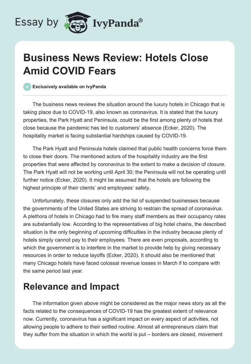 Business News Review: Hotels Close Amid COVID Fears. Page 1