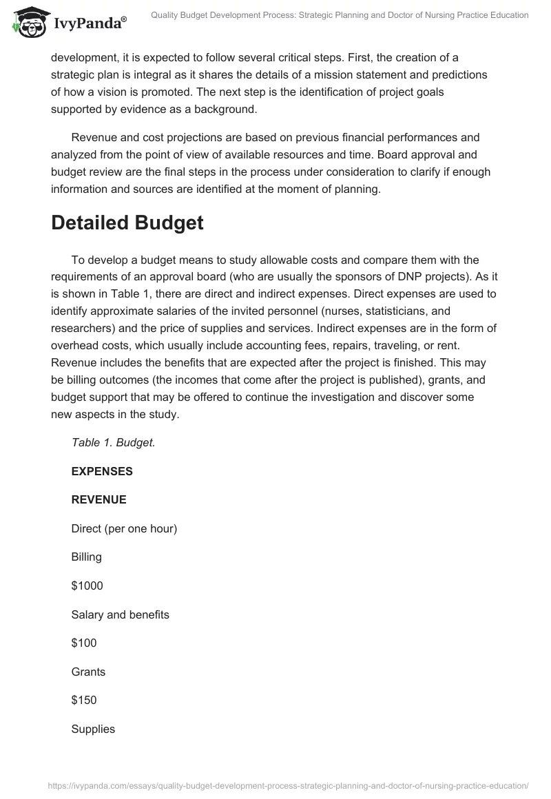 Quality Budget Development Process: Strategic Planning and Doctor of Nursing Practice Education. Page 2