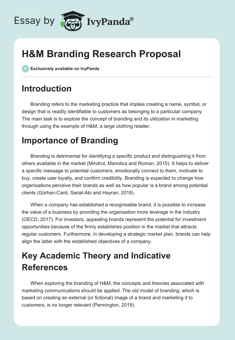 H&M Branding Research Proposal. Page 1