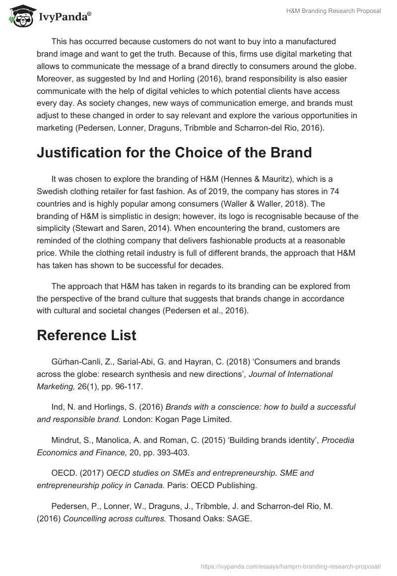 H&M Branding Research Proposal. Page 2
