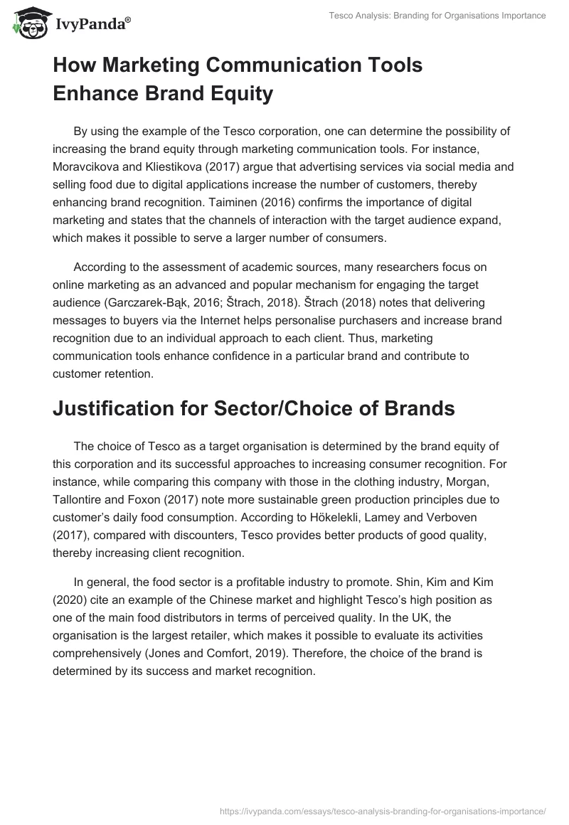 Tesco Analysis: Branding for Organisations Importance. Page 2