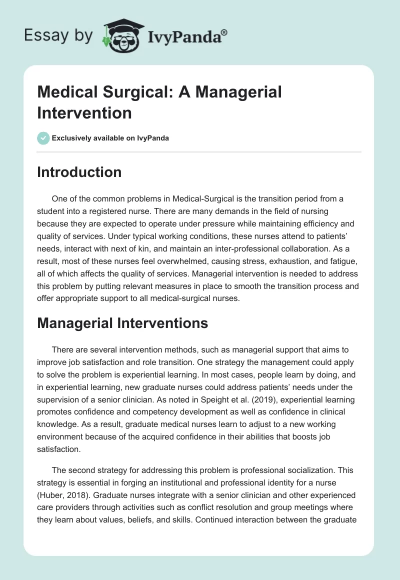 Medical Surgical: A Managerial Intervention. Page 1
