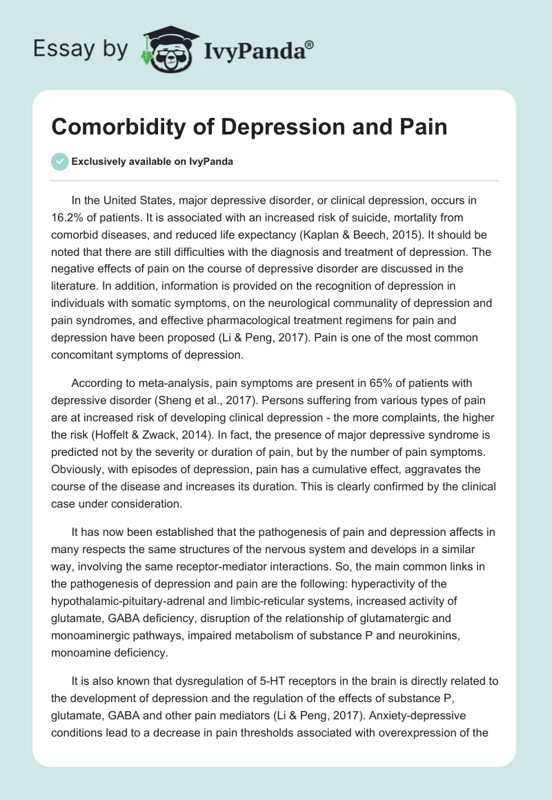 Comorbidity of Depression and Pain. Page 1