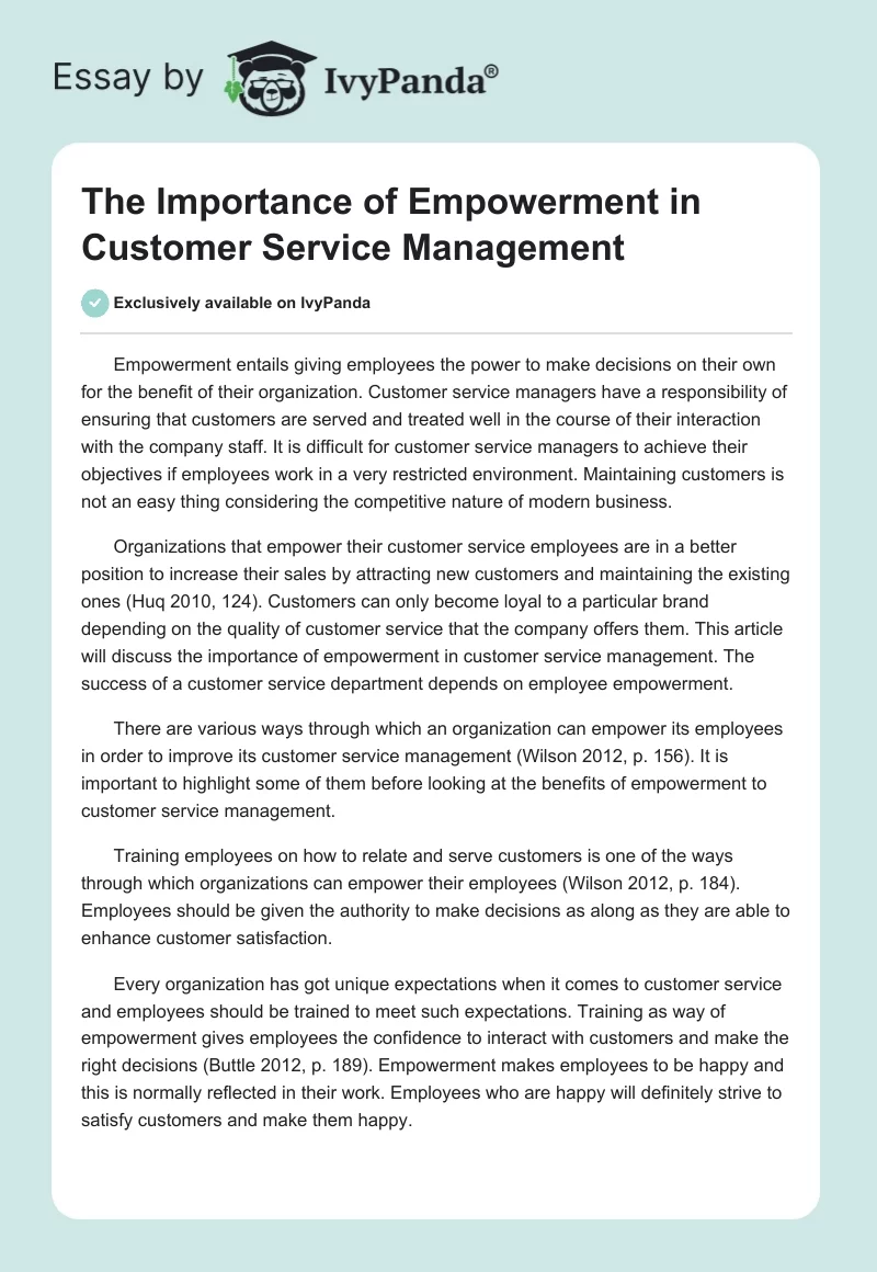 The Importance of Empowerment in Customer Service Management. Page 1