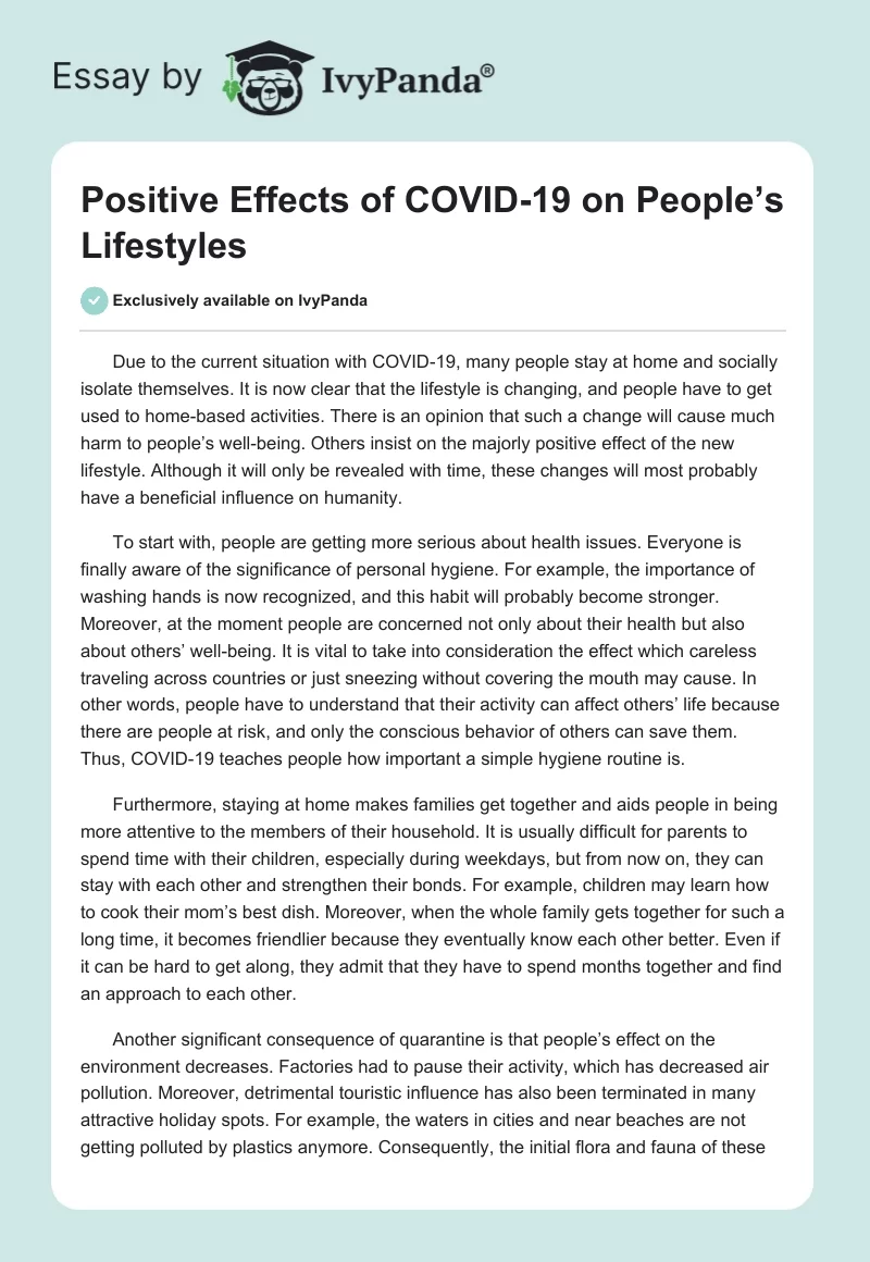 Positive Effects of COVID-19 on People’s Lifestyles. Page 1