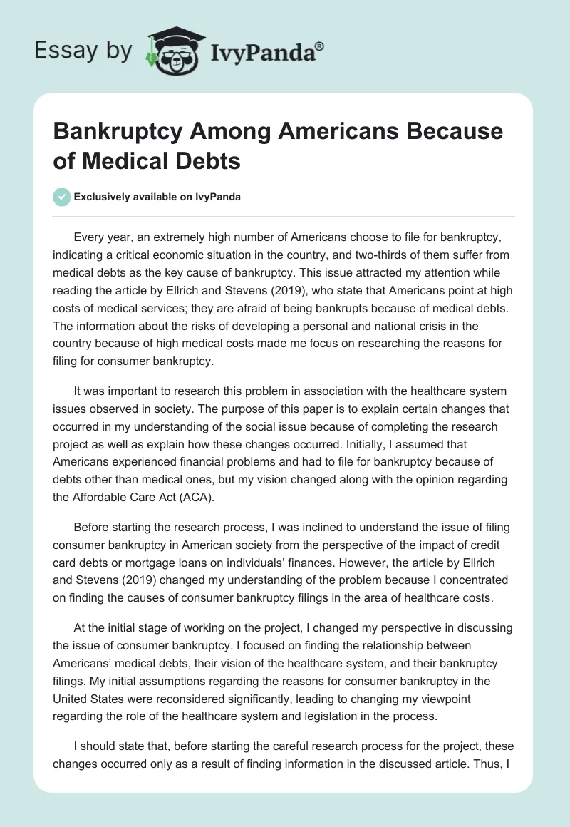 Bankruptcy Among Americans Because of Medical Debts. Page 1