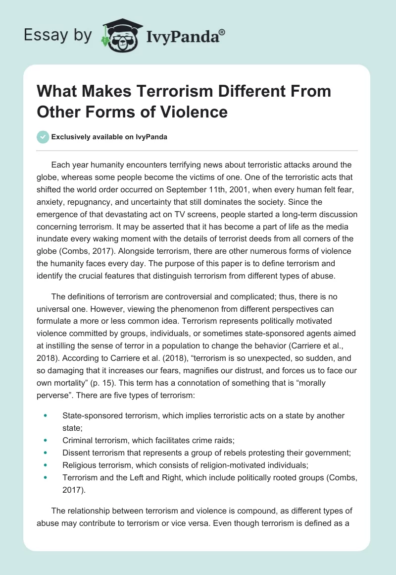 What Makes Terrorism Different From Other Forms of Violence. Page 1