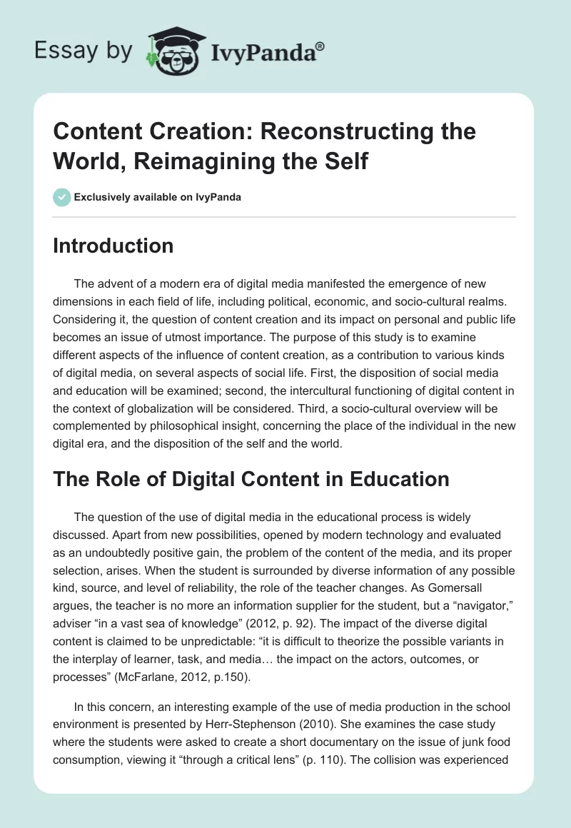 Content Creation: Reconstructing the World, Reimagining the Self. Page 1