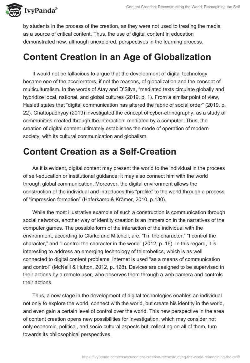 Content Creation: Reconstructing the World, Reimagining the Self. Page 2