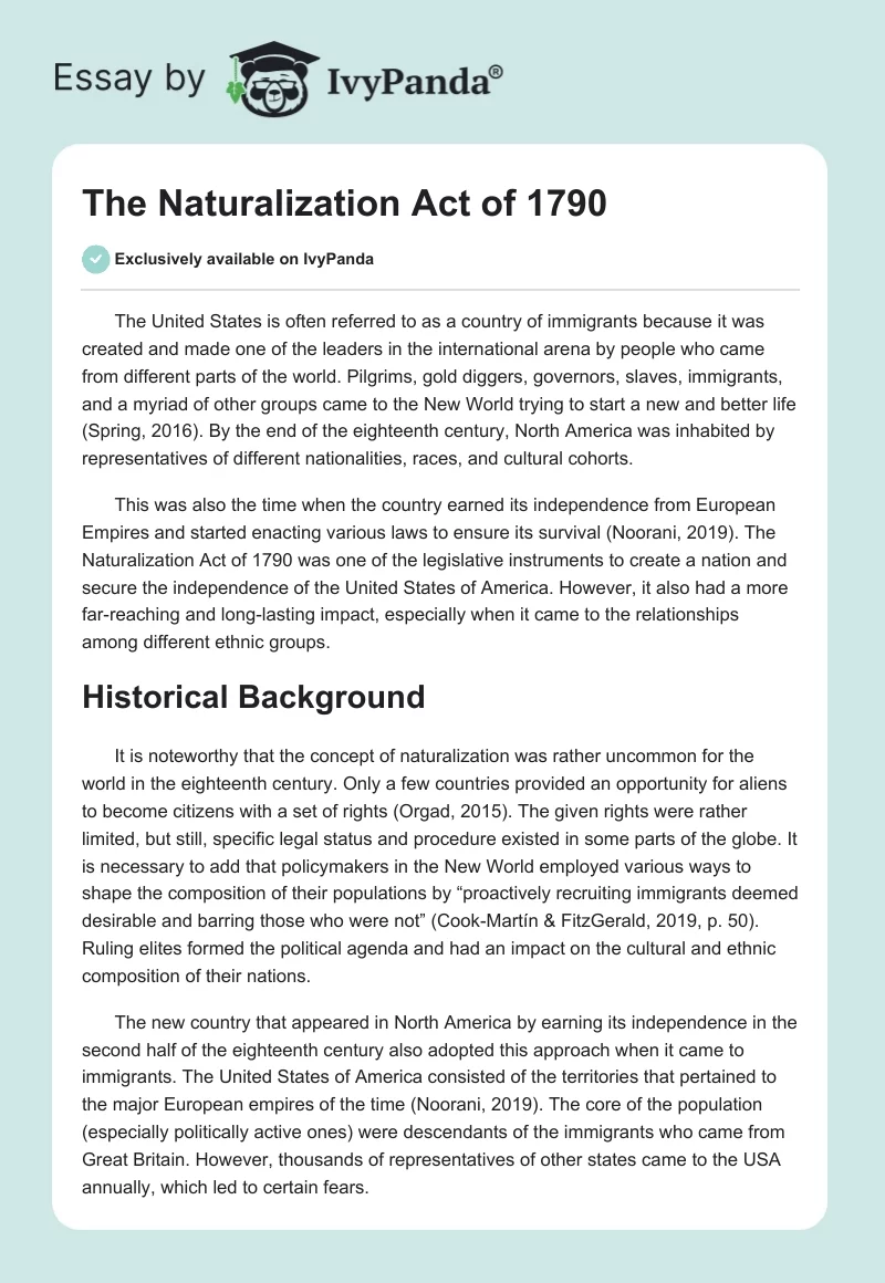 The Naturalization Act of 1790. Page 1