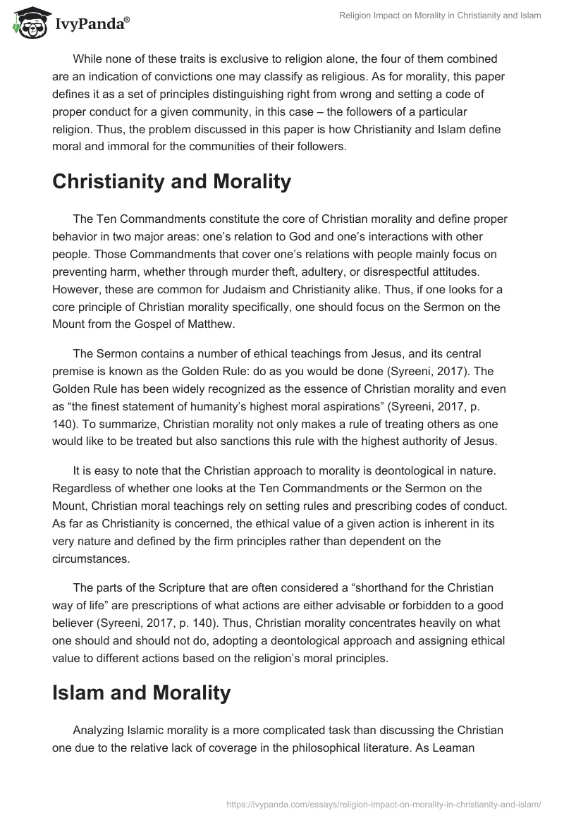 Religion Impact on Morality in Christianity and Islam. Page 2