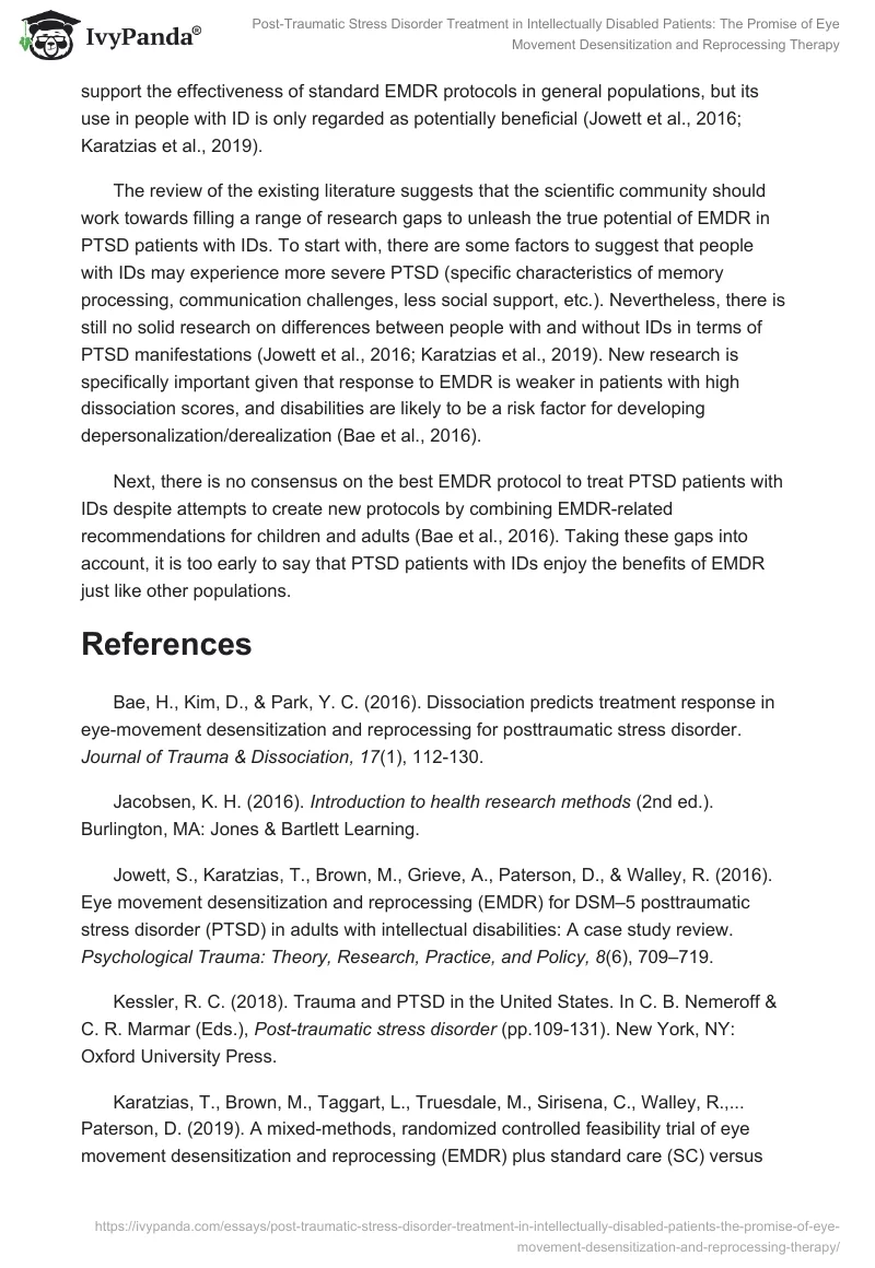 Post-Traumatic Stress Disorder Treatment in Intellectually Disabled Patients: The Promise of Eye Movement Desensitization and Reprocessing Therapy. Page 4