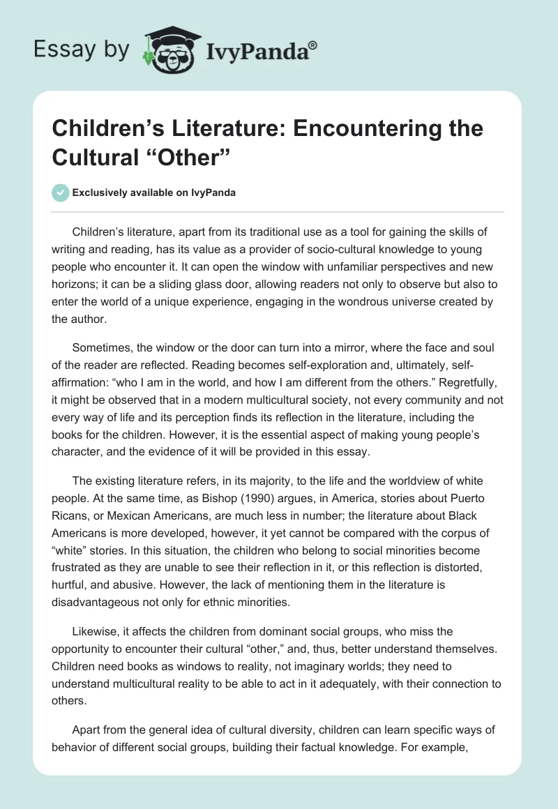Children’s Literature: Encountering the Cultural “Other”. Page 1