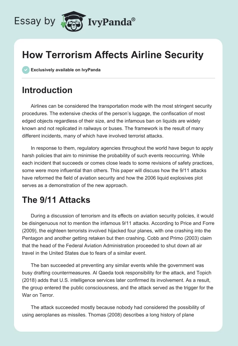 How Terrorism Affects Airline Security. Page 1