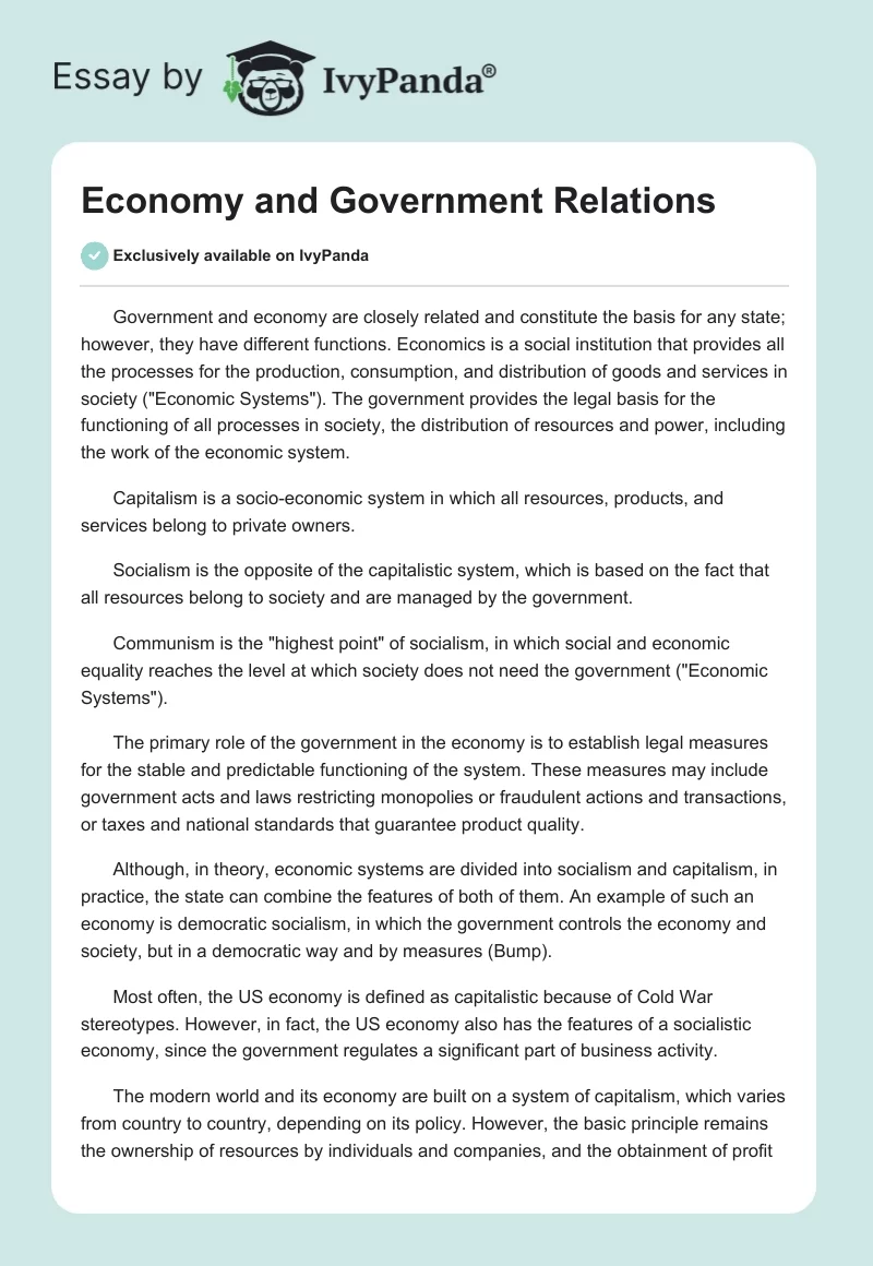 Capitalism and Government: Balancing Profit and Society. Page 1