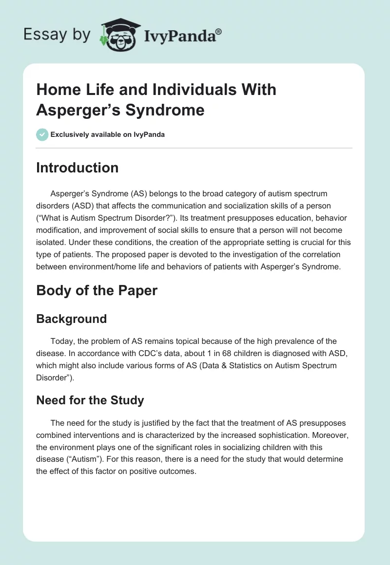 Home Life and Individuals With Asperger’s Syndrome. Page 1