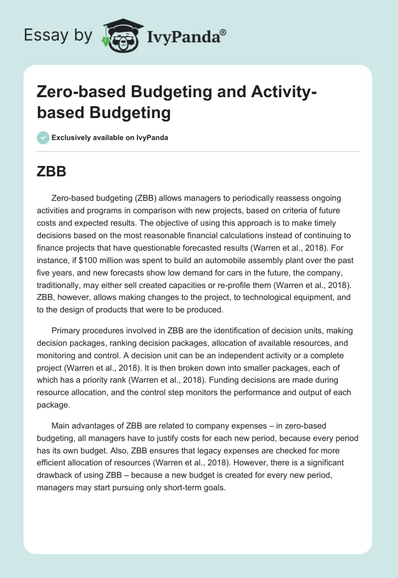 Zero-based Budgeting and Activity-based Budgeting. Page 1