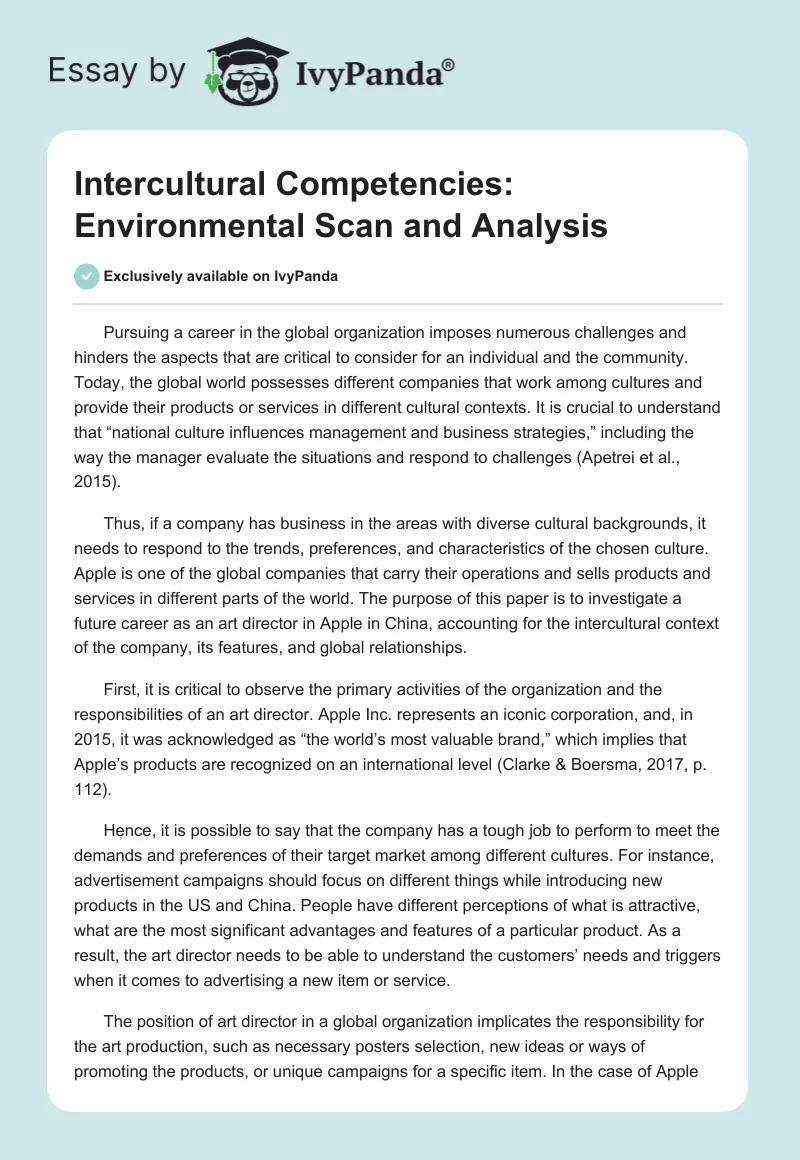 Intercultural Competencies: Environmental Scan and Analysis. Page 1