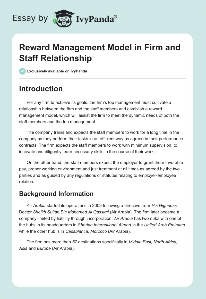 Reward Management Model in Firm and Staff Relationship. Page 1