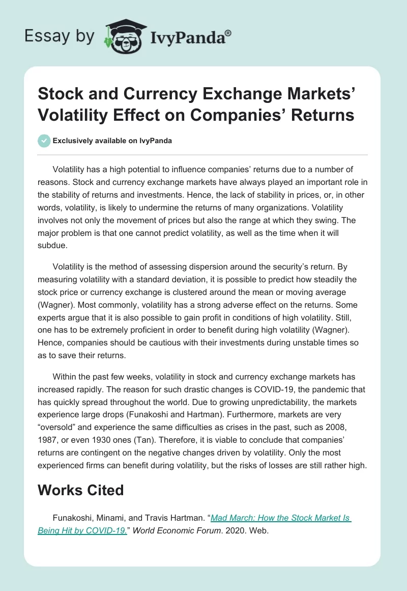 Stock and Currency Exchange Markets’ Volatility Effect on Companies’ Returns. Page 1