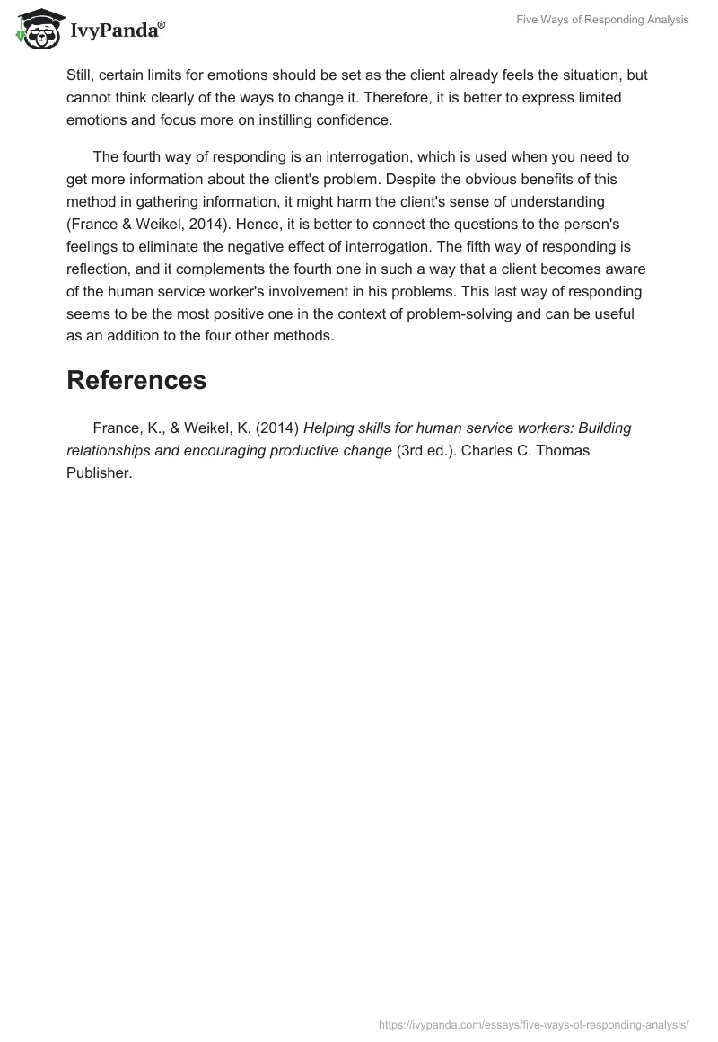 Five Ways of Responding Analysis. Page 2