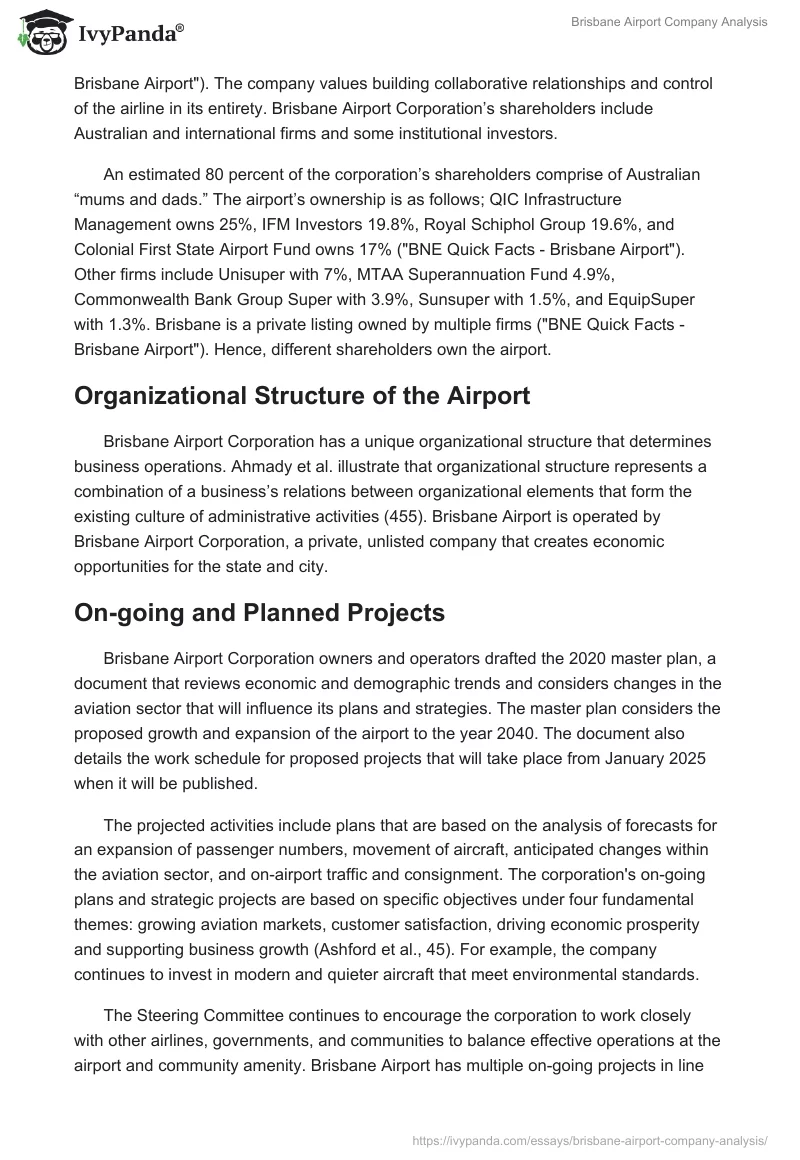 Brisbane Airport Company Analysis. Page 2