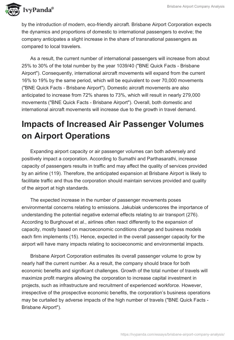 Brisbane Airport Company Analysis. Page 5