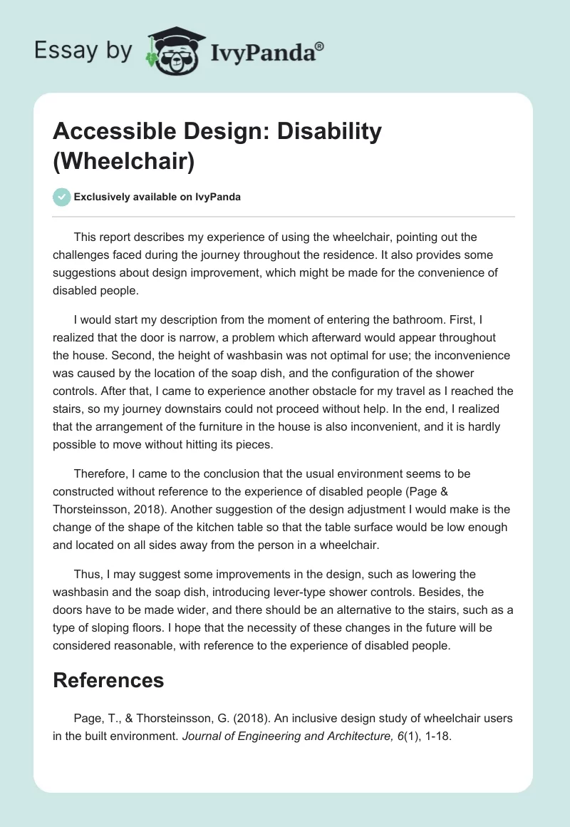 Accessible Design: Disability (Wheelchair). Page 1