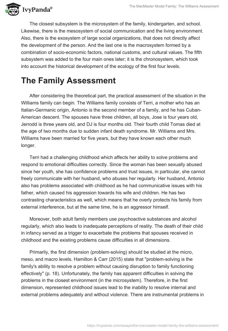The MacMaster Model Family: The Williams Assessment. Page 2