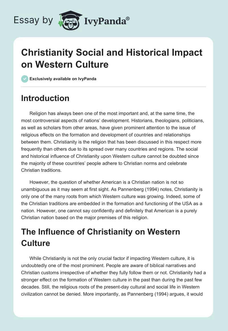Christianity Social and Historical Impact on Western Culture. Page 1