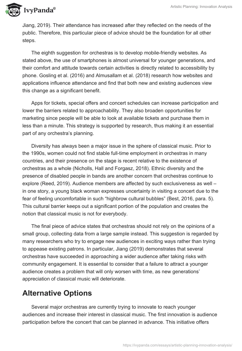 Artistic Planning: Innovation Analysis. Page 4