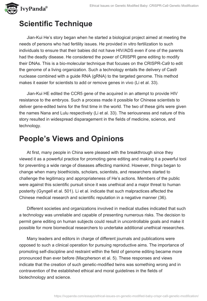 Ethical Issues on Genetic Modified Baby: CRISPR-Ca9 Genetic Modification. Page 2