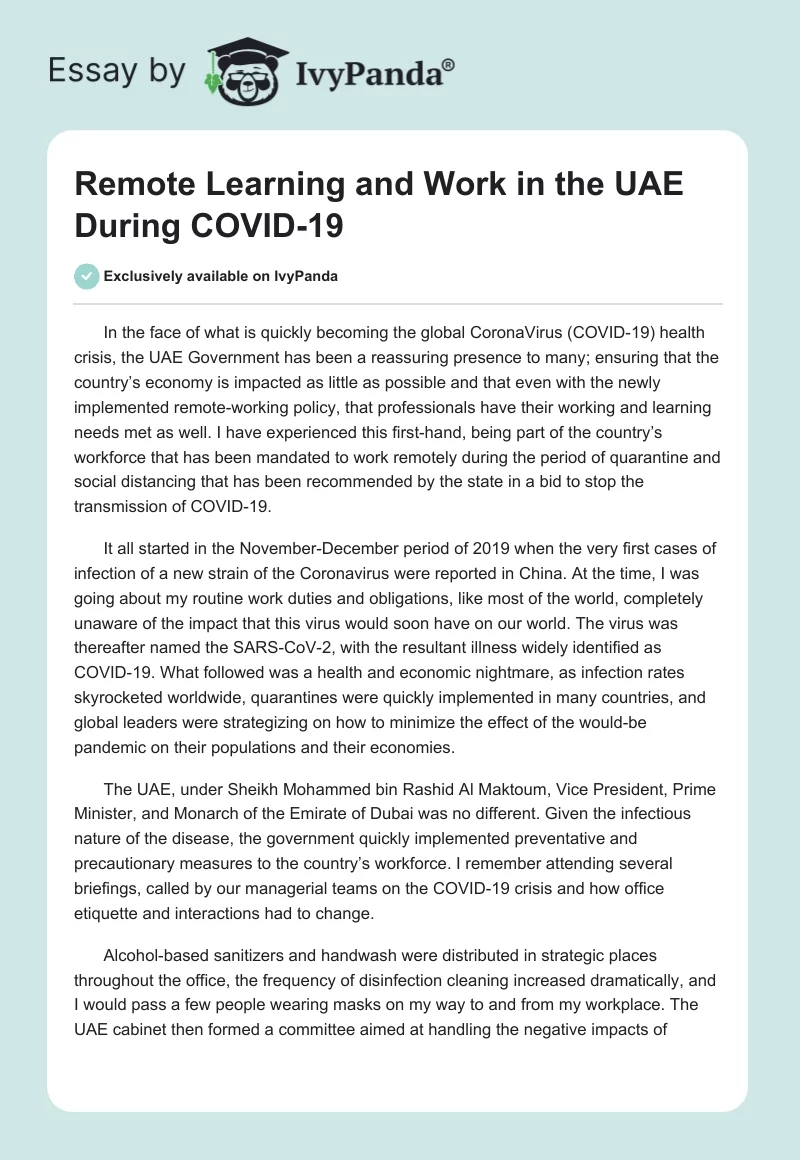 Remote Learning and Work in the UAE During COVID-19. Page 1