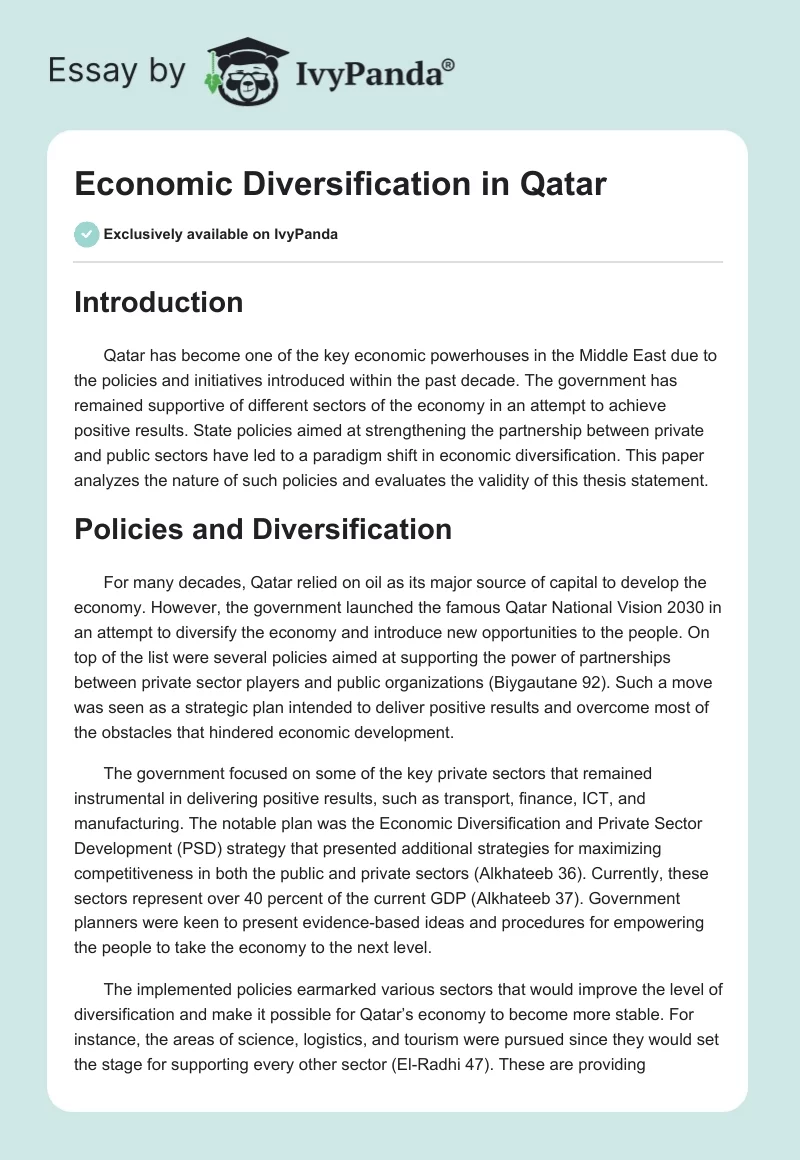 Qatar's Economic Diversification and Growth. Page 1