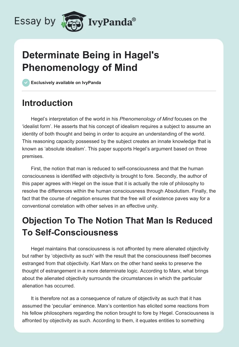 Determinate Being in Hagel's "Phenomenology of Mind". Page 1