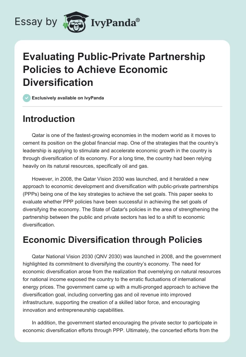 Evaluating Public-Private Partnership Policies to Achieve Economic Diversification. Page 1